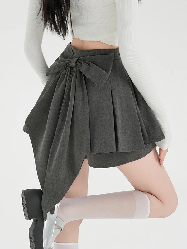 

Асимметричная юбка-шорты А-силуэта с высокой талией, плиссированная, непрозрачная, женская, весна-осень, маленький размер, утягивающая, короткая юбка-брюки