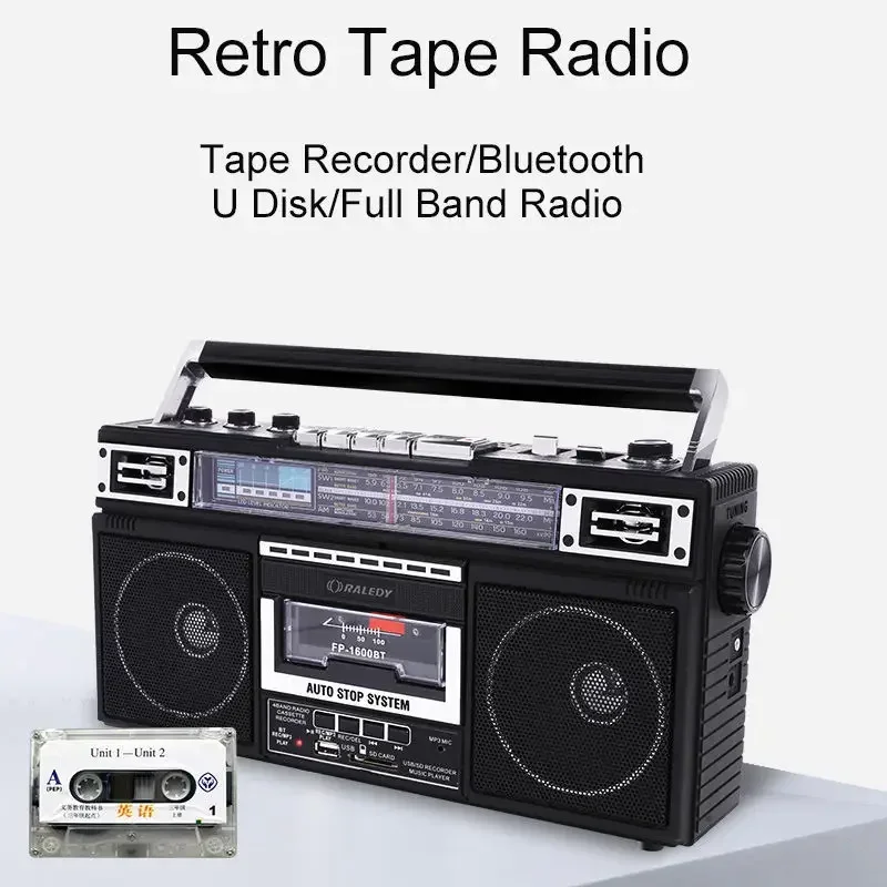 

Retro Quad Band High Power Tape Radio Bluetooth USB Drive SD Card Multifunctional Radio Outdoor Portable Stereo Player System