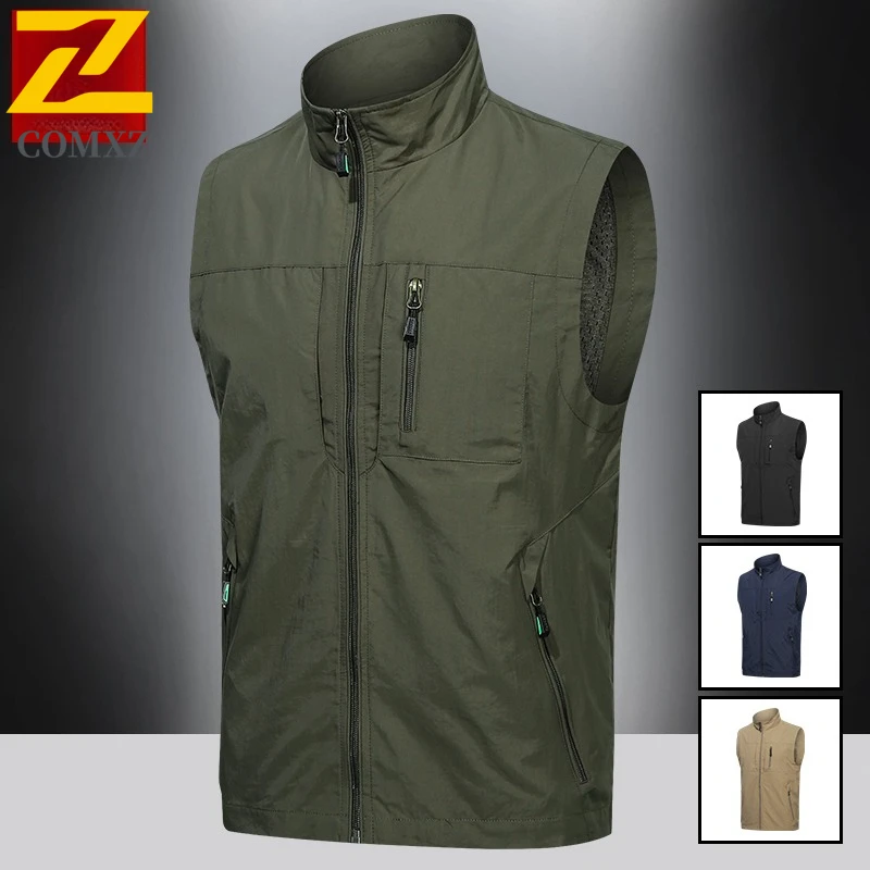 

2025 Mens Outdoor Hiking Fishing Vest Spring Autumn Thin Work Sleeveless Casual Waistcoat Lightweight BreathableTravel Jackets