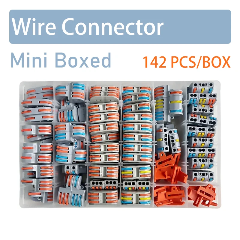 142PCS  SPL Compact Boxed Mini Fast Boxed Wire Connector Conductor Spring Wiring Connector Conductor Push-in Terminal Block