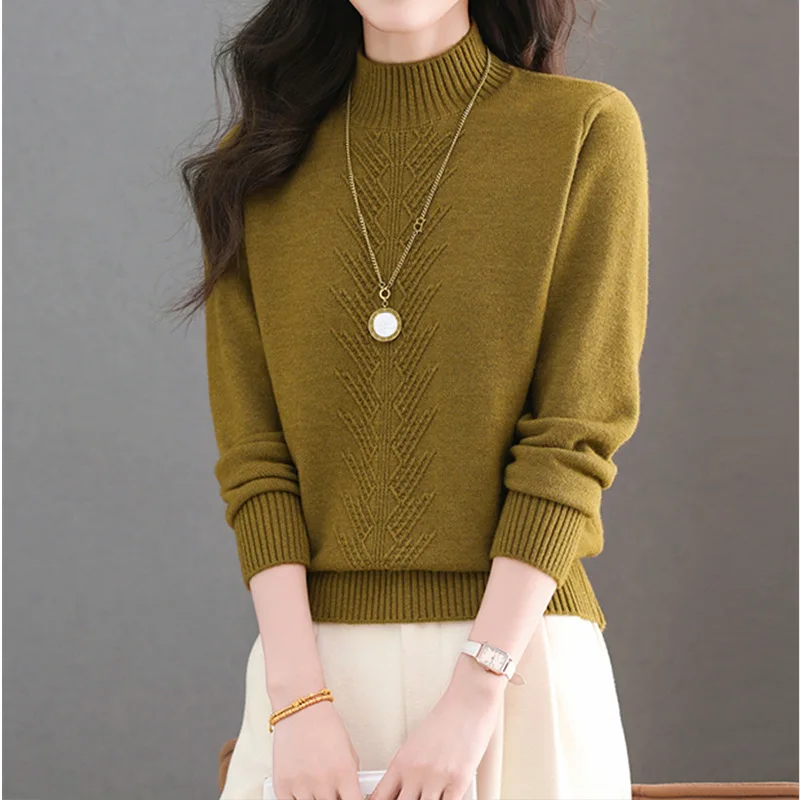 Nouveau automne hiver vêtements femme demi col roulé chaud Pollovers à manches longues femmes Pull haut Pull dames tricots Blouse