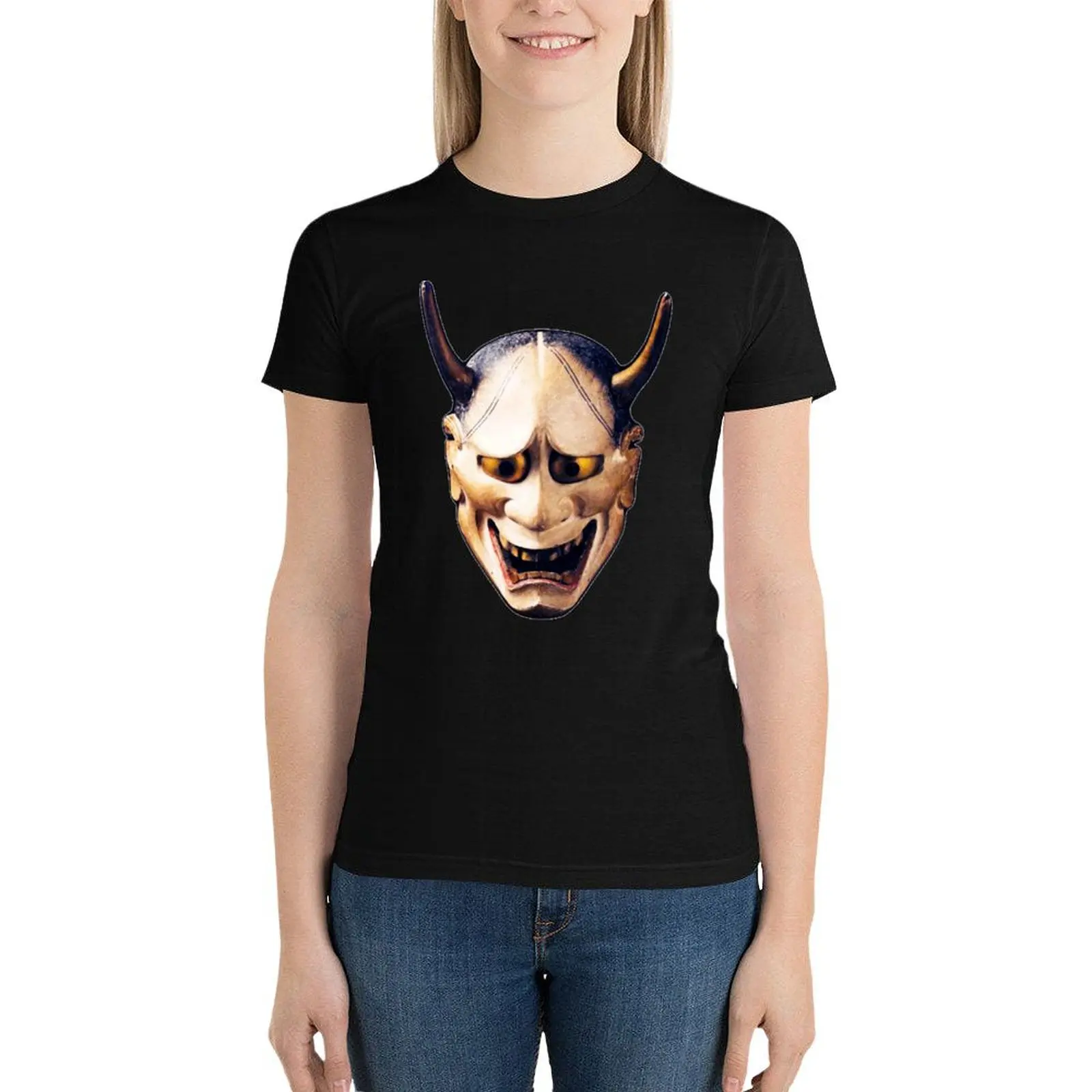 Camiseta de algodón para mujer, ropa estética de funnys con estampado de animales de anime, Oni