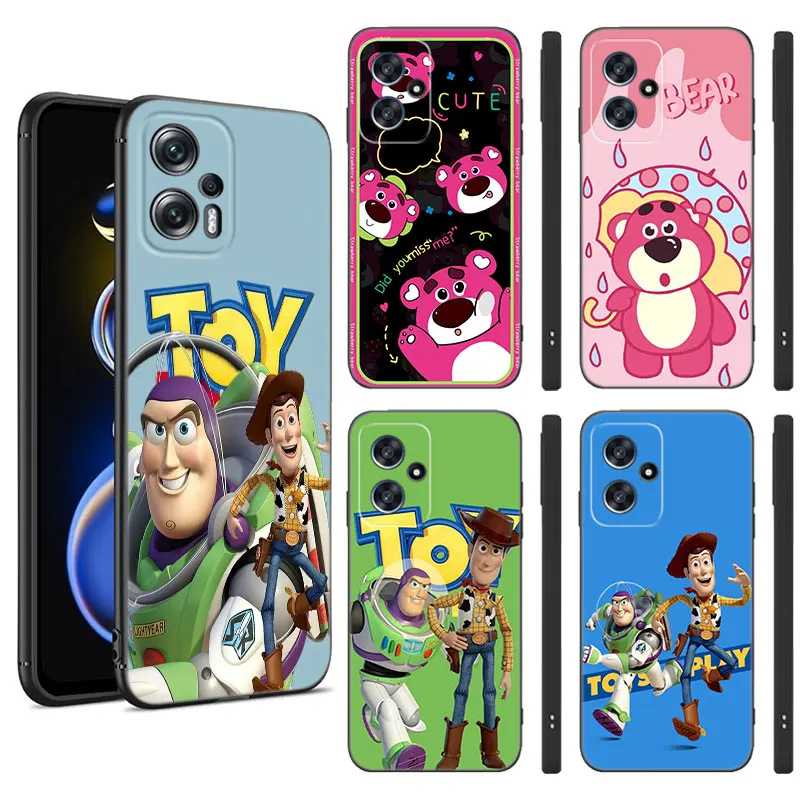 Cartoon L-Lotso Toy-Story Black Silicone Phone Case For Xiaomi POCO X3 X4 NFC F3 F4 GT F5 M3 M4 M6 X5 X6 Pro 5G C55 C65 M5