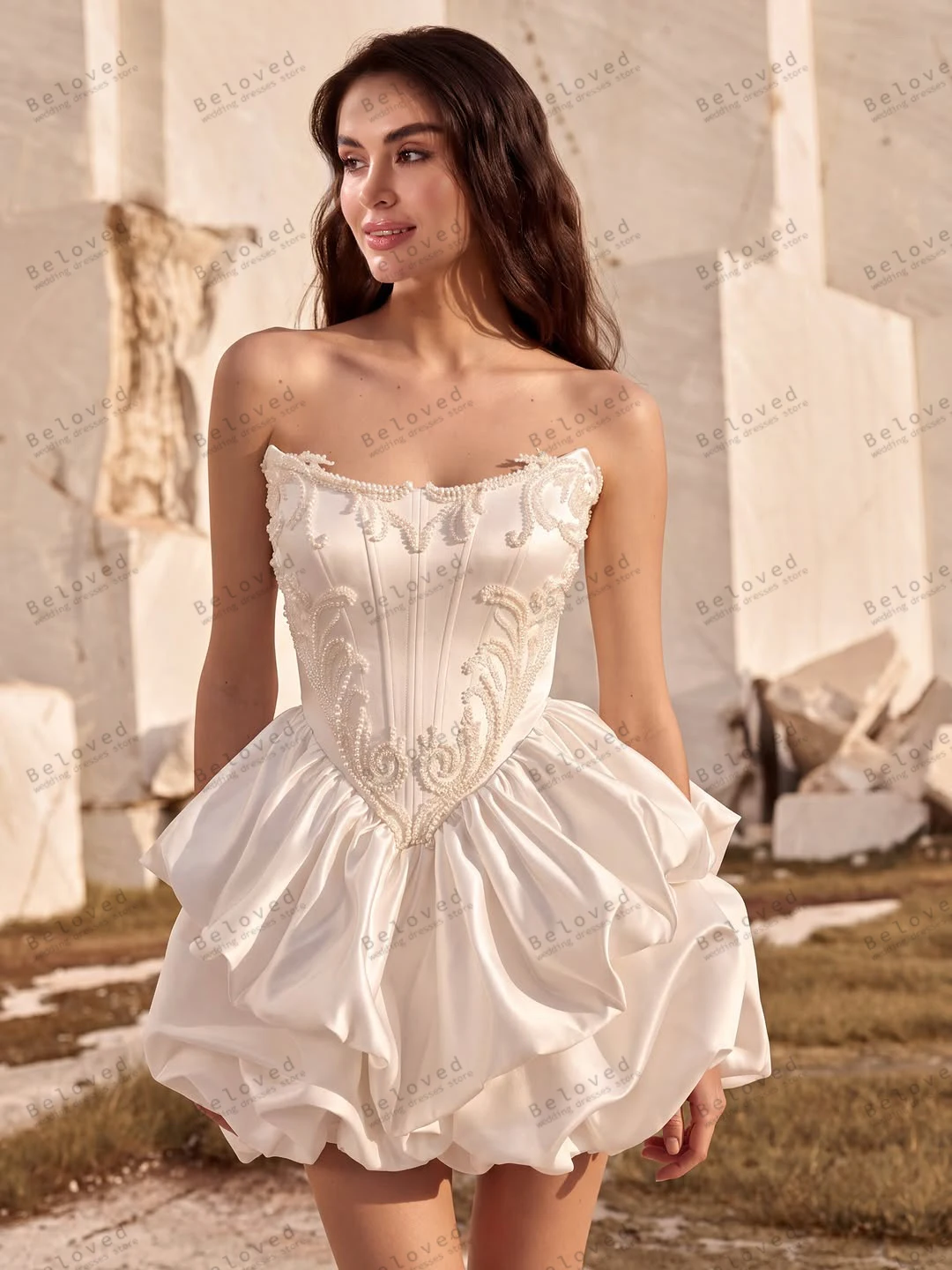 Charming Women's Wedding Dresses Satin Bridal Gowns Pearl Decoration Dress Sleeveless Backless Vestidos De Novia Customized 2026