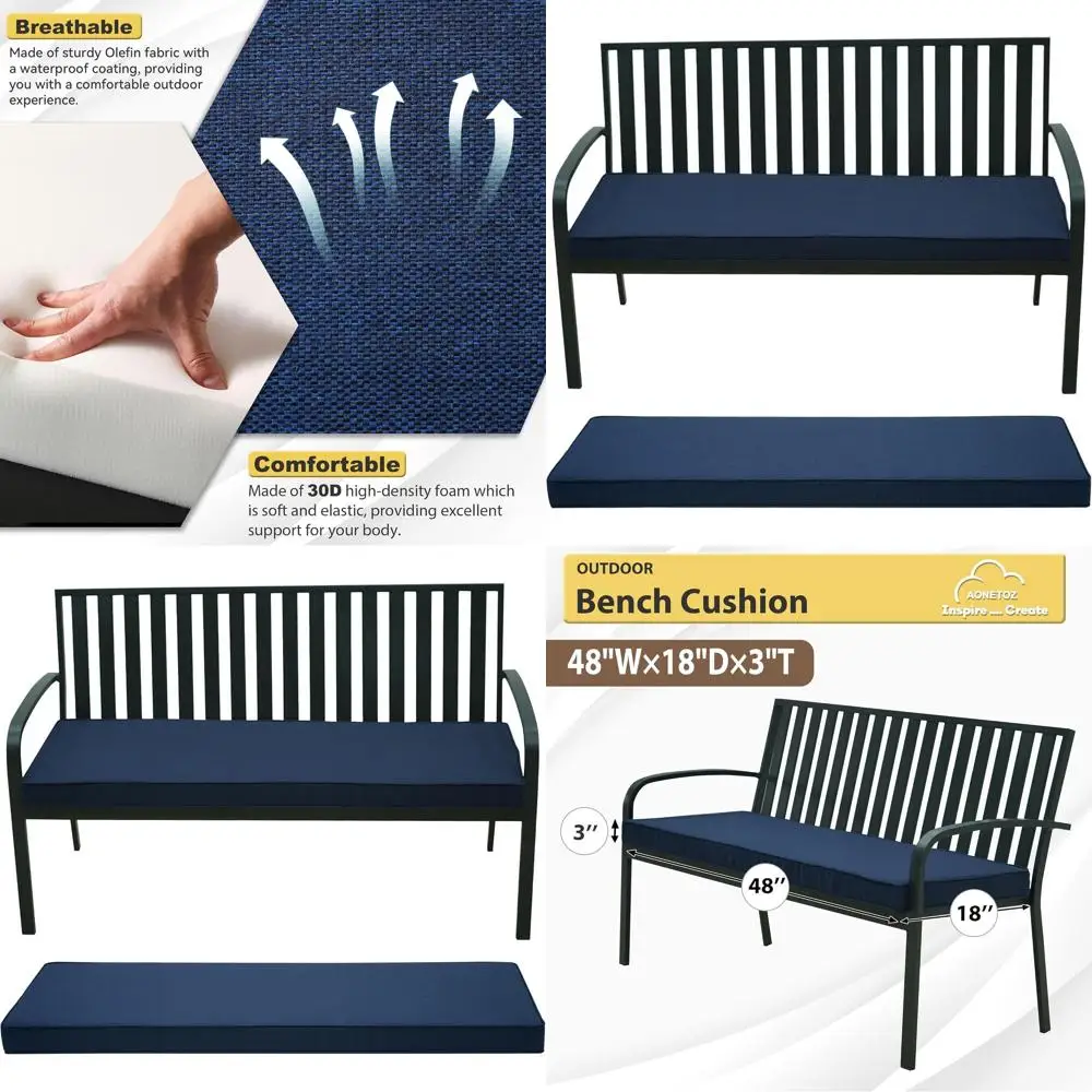 

Weather-Resistant Outdoor Bench Cushion with Removable Cover, Suitable for Garden and Porch Furniture, Available in 42x18, 48x18