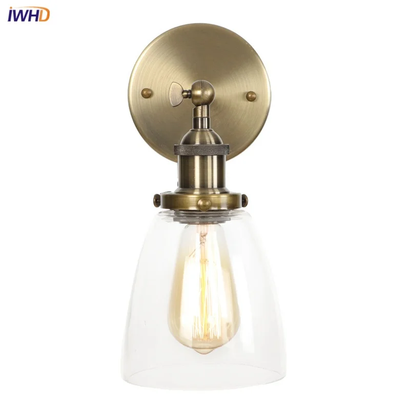 

IWHD Sigle Arm LED Wall Lamp Coffee Bedside Porch Loft Home Decor Glass Iron Vintage Retro Stair Light Fixtures Applique Murale