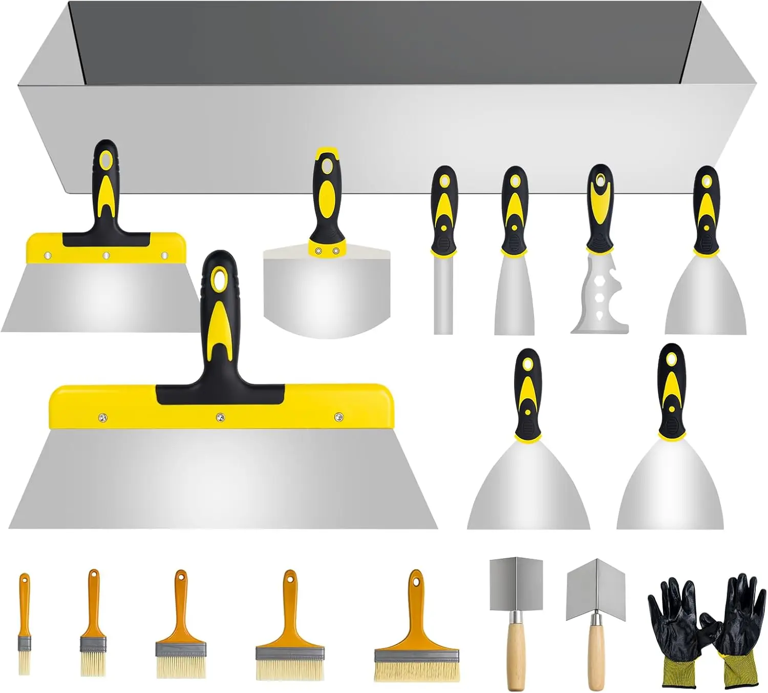 مجموعة سكاكين المعجون المكونة من 18 قطعة، سكين الحوائط الجافة، طقم الحوائط الجافة مع وعاء الطين، سكين ربط 1 بوصة 2 بوصة 3 بوصة 4 بوصة 5 بوصة 6 بوصة، سكاكين تسجيل 7 بوصة 10 بوصة 14 بوصة #1