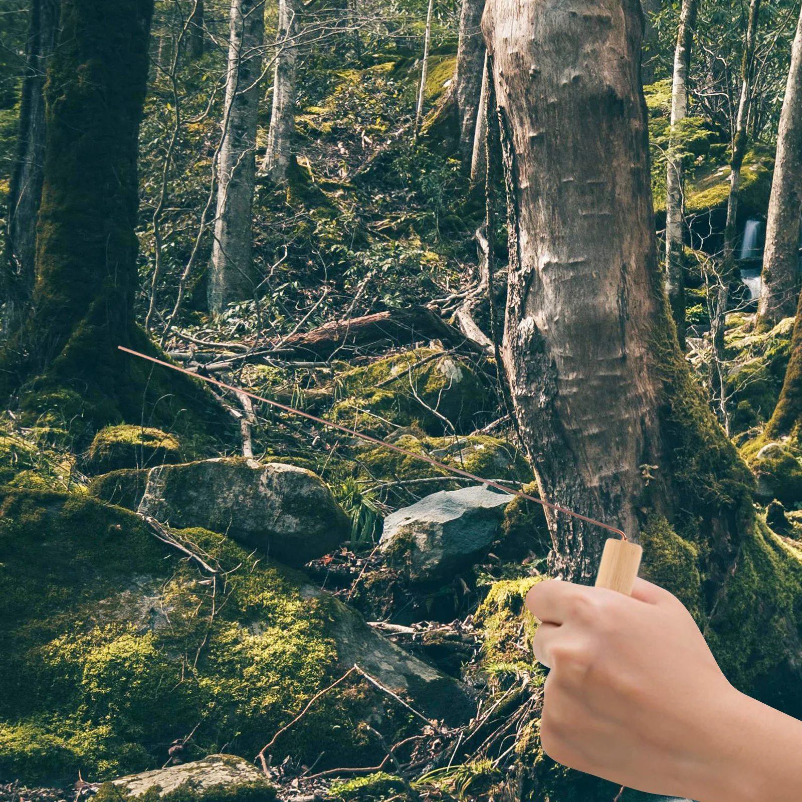 

2Pcs Copper Dowsing Rod Set Wood Handle Multi-Purpose Divining Rods Outdoor Ghost Hunting Water Divination Accessory