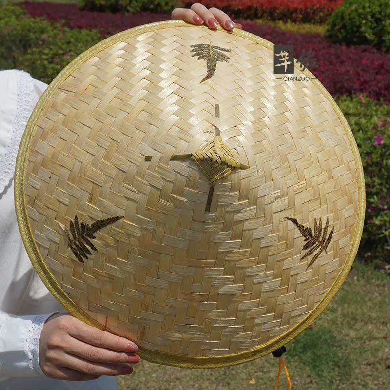 Summer Sun Protection Straw Hat Bamboo Woven Outdoor Fishing Dance Props Customizable Wide Brim Farmer's Hat Breathable