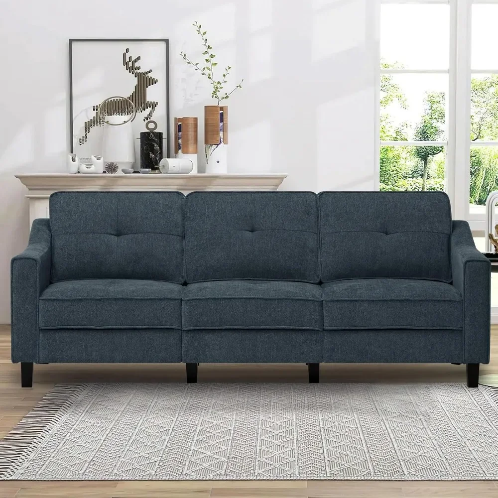 Three-seat sofa with tufted backrest, modern sofa with stable wooden legs, suitable for living rooms, apartments, offices