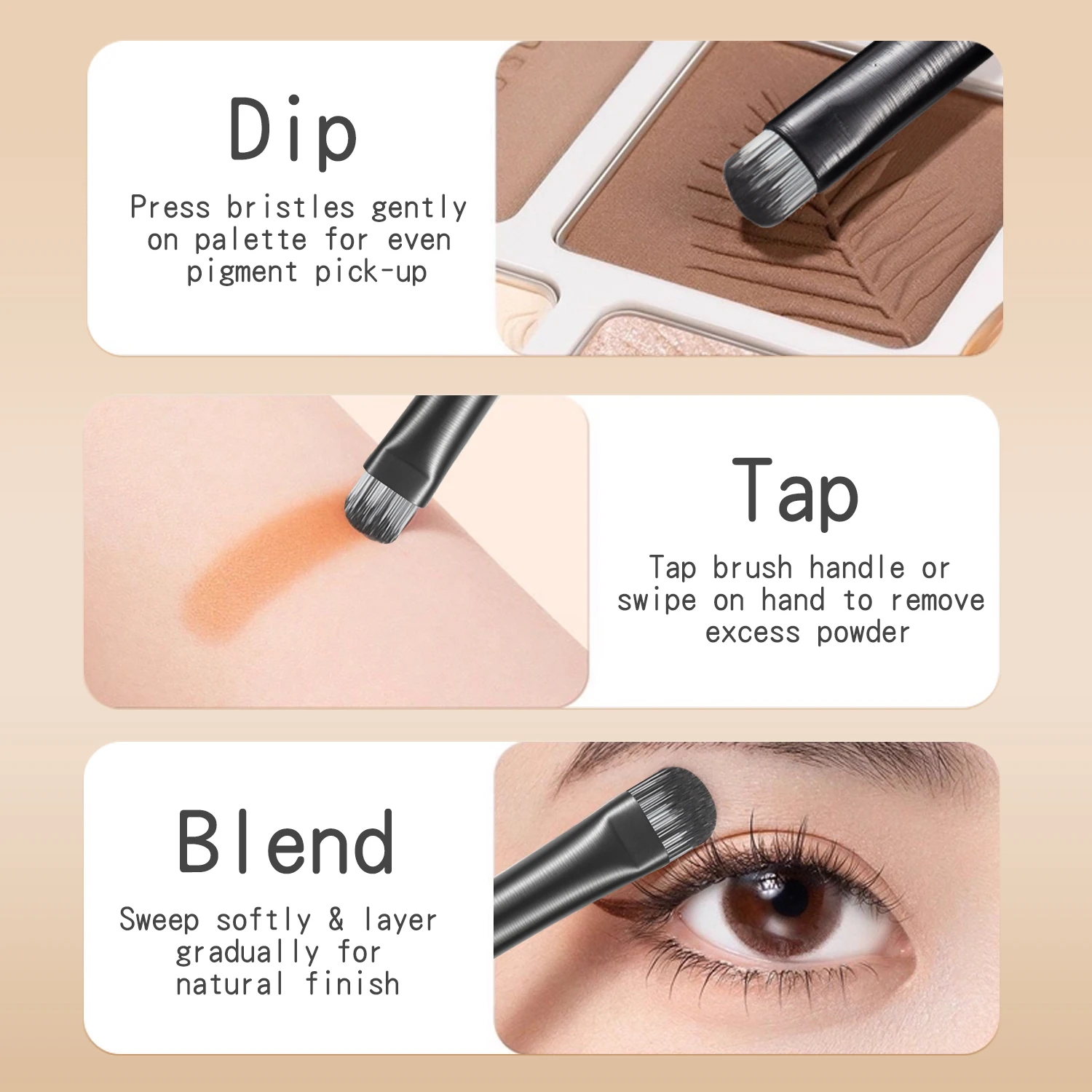 6 szt. Naturalnych pędzli do makijażu oczu, zestaw do blendowania cieni, konturowania brwi, eyelinera i precyzyjnych zdobień dla kobiet, do codziennego użytku, narzędzia kosmetyczne.