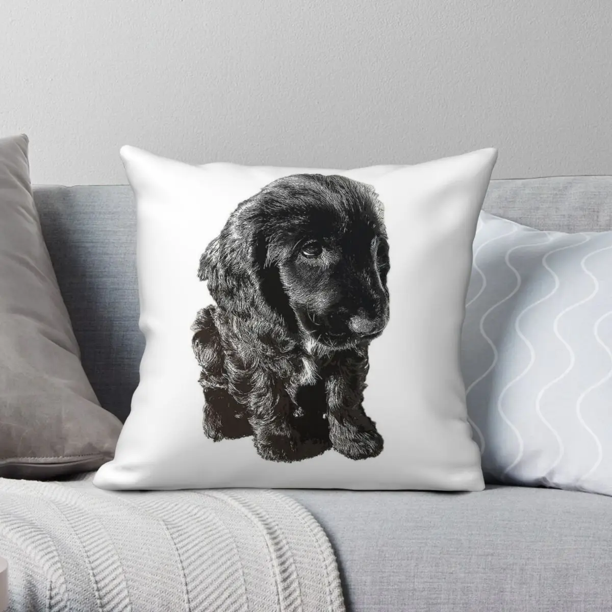 English Cocker Spaniel Black Puppy Square Pillowcase Polyester Linen Velvet Printed Zip Throw Pillow Case Bed Cushion Cover