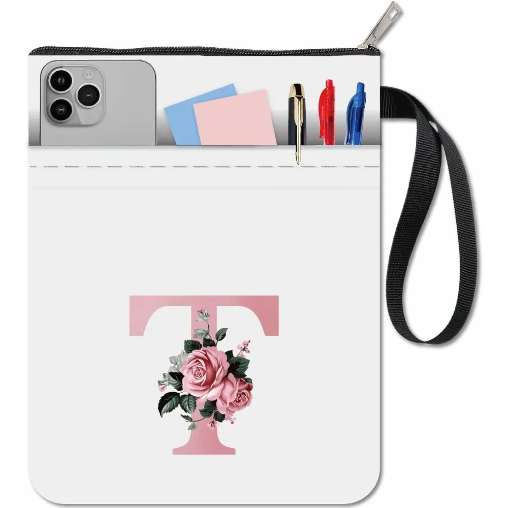 Buchstabe T, Blumen-Buchhülle, Buchschutz mit Reißverschluss, wasserdichte Canvas-Beutelhüllen für Bücherliebhaber, Taschenbücher, Hardcover
