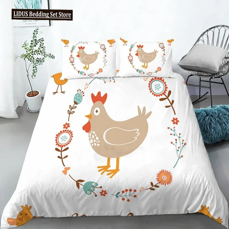 

Chicken Animals King Queen Duvet Cover Lovely Cartoon Farm Chick Bedding Set Kids Girls Wildlife 2/3pcs Polyester Quilt Cover