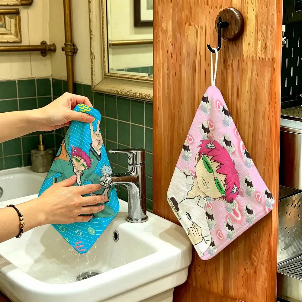 Hot Anime S-SaikiS K Thickened Polyester Cotton Hanging Towel, High Absorbent Hand Wiping Towel for Indoor Use
