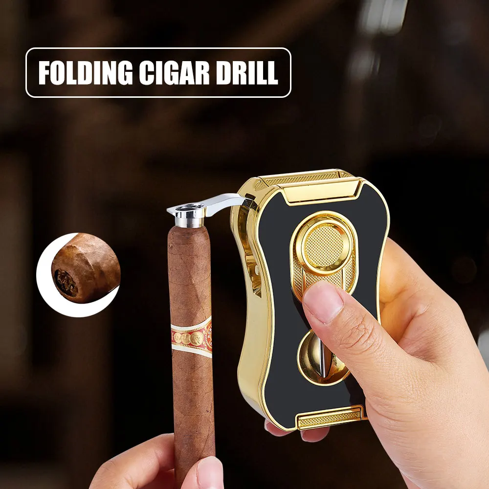 6-in-1 Multi-function Cigar Lighter Strong Four Blue Flame Multi-cigar Alloy Body Pitilleras Para Tabaco De Liar Para Mujer