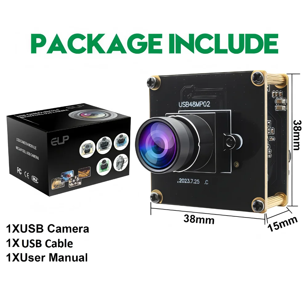 ELP 48MP USB Camera No Distortion 8K Ultra HD Webcam 100° Wide Angle Fixed Lens M12 Industrial PC Cam Plug & Play for Conference