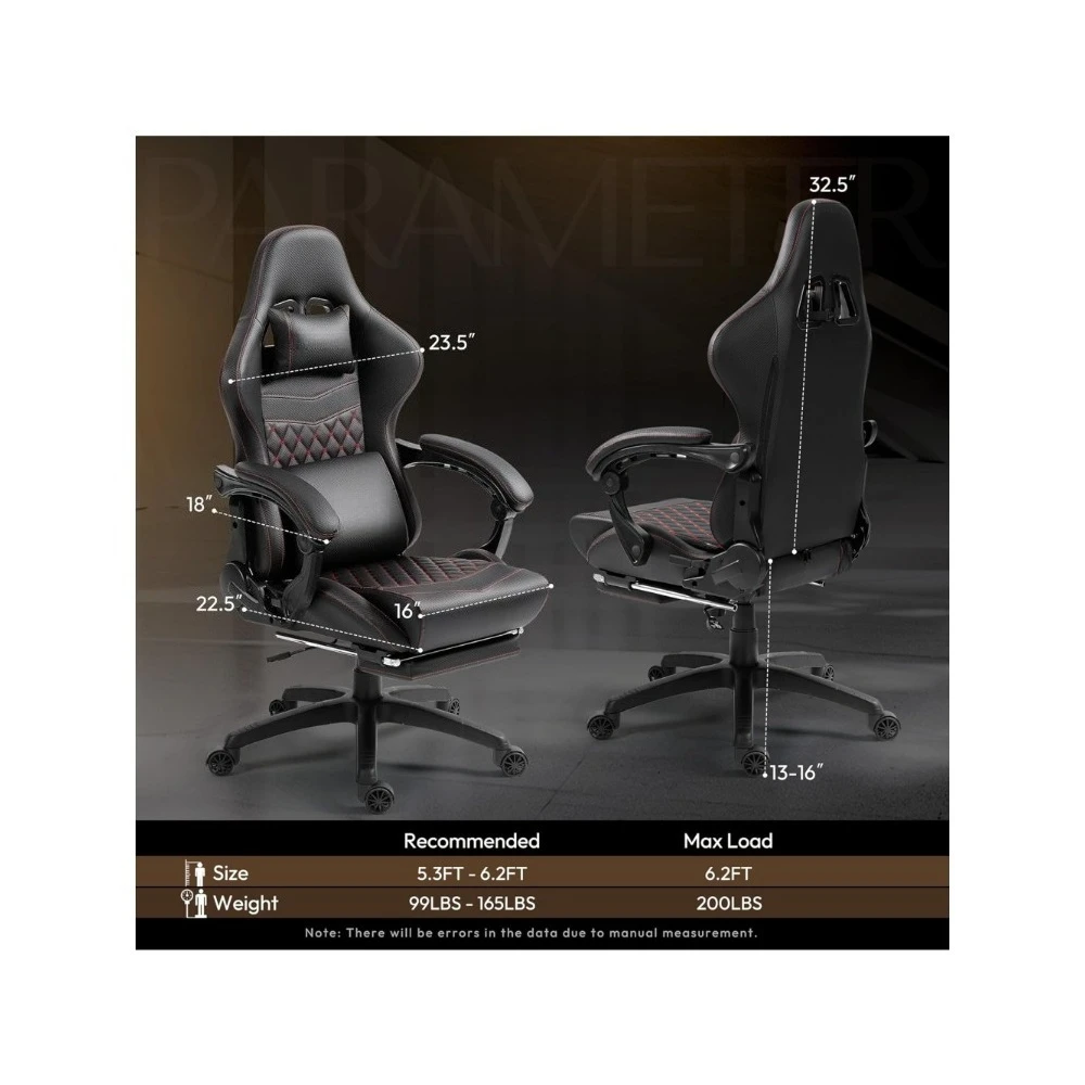 كرسي ألعاب كبير وطويل، كرسي ألعاب مريح للبالغين مع مسند للقدمين، كرسي كمبيوتر مريح عالي الظهر للتدليك L