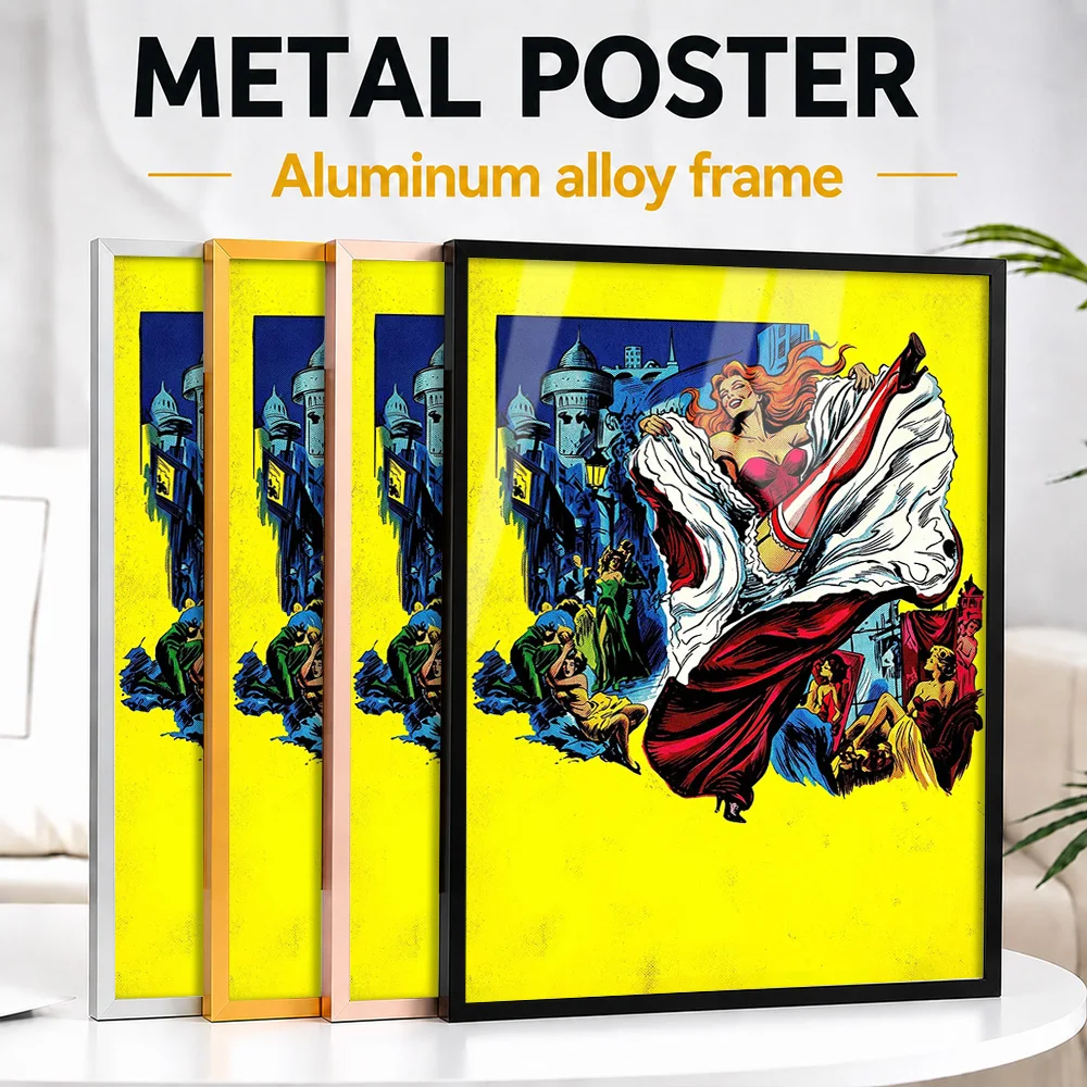 Cabaret Dancer In High Kick Framed Aluminum Metal Poster Personalized Comic Style Wall Art For Games Room And Creative Studio