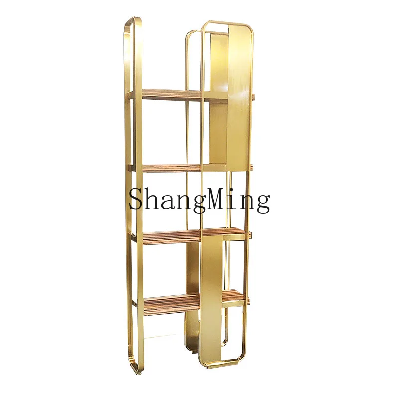 

CL light luxury stainless steel furniture floor bookshelf solid wood veneer shelf metal partition