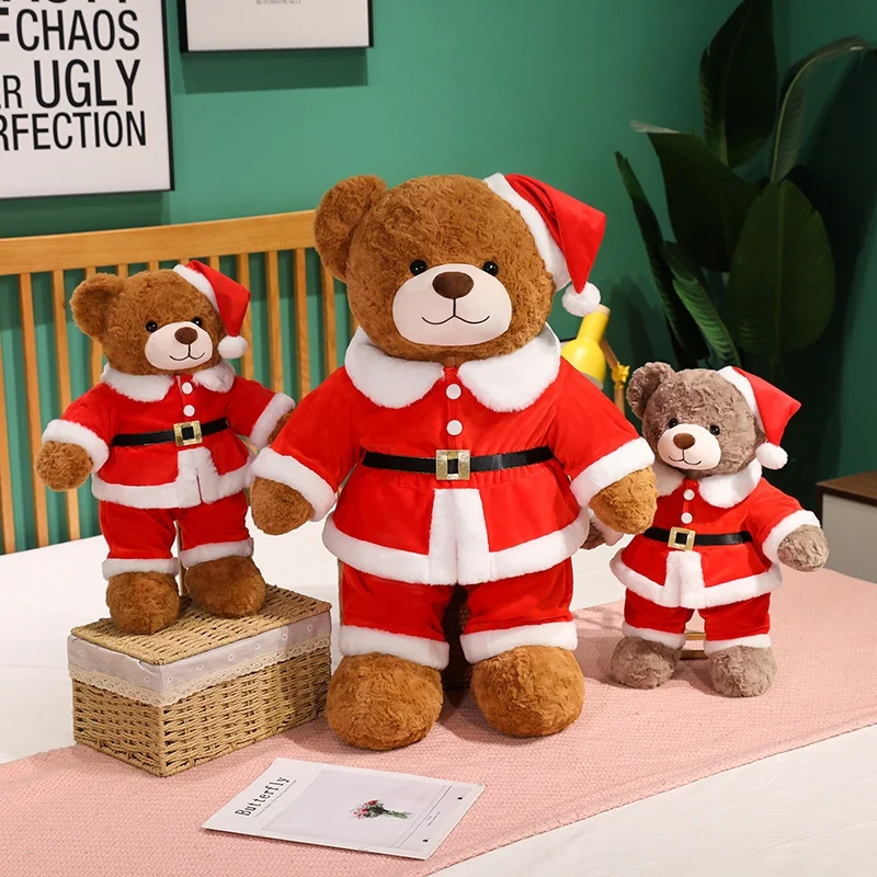 

Новинка 2025 года, рождественский медведь, плюшевые игрушки премиум-класса, ручная работа, Санта-Клаус, одетая мультяшная кукла-медведь, прекрасный домашний декор для вечеринки, рождественский подарок