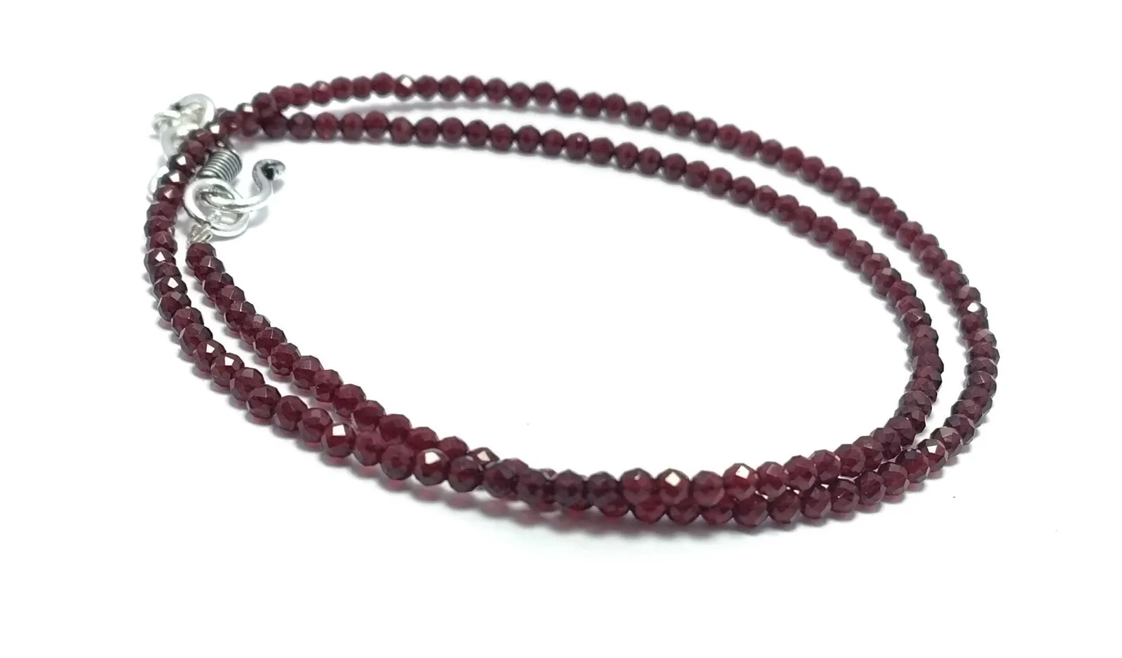 

round 3 mm red garnet gemstone necklace made of 925 silver with a 16" beaded