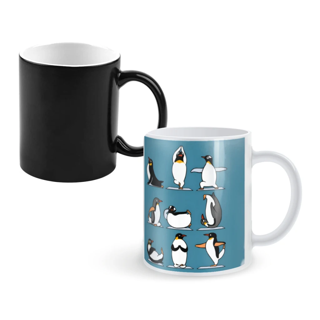 

Кофейные кружки и кружка Penguin Yoga, креативная чашка для чая с изменением цвета, керамические чашки для молока, новинка, подарки