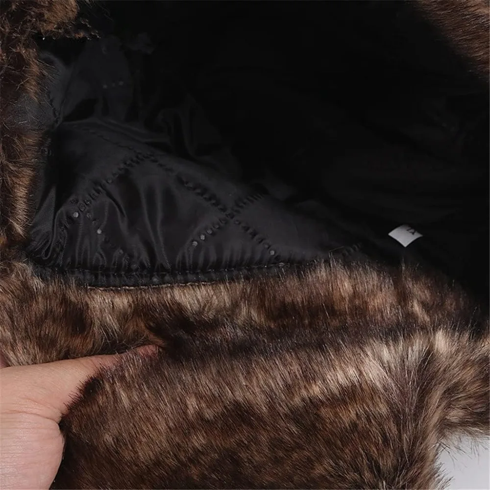 New Leather Winter Trapper Hat Faux Fur Lined Pilot Ski Ushanka Windproof Ear Protection Hunter Hat Outdoors