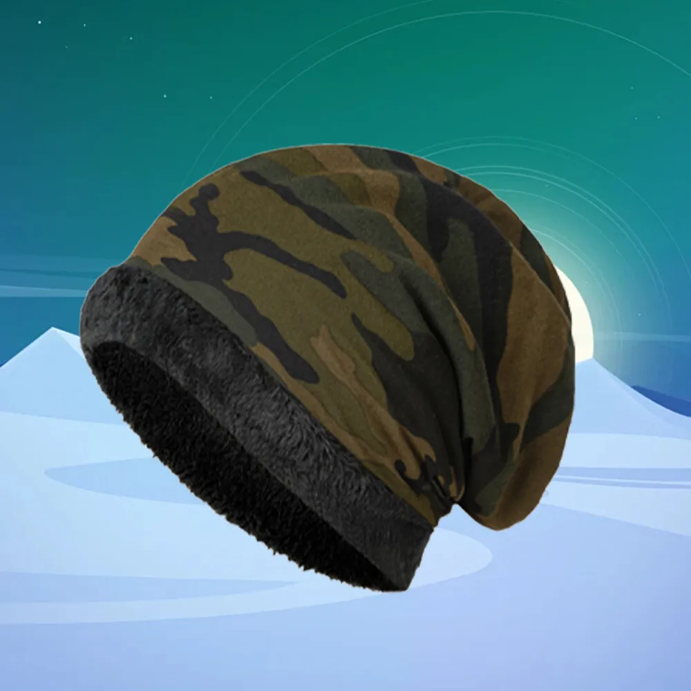 Men Camouflage Slouch Beanie Ski Cap Hat Winter Warm Fleece Lined Hat