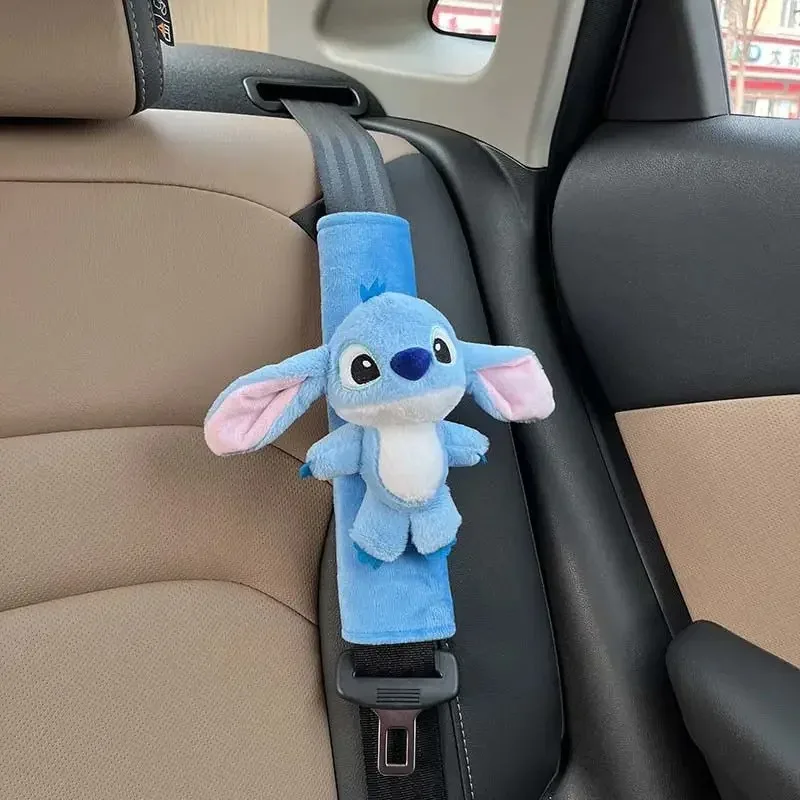 Disney Stitch Angel Cartoon Animation Peripheral Cute Plush 3D Doll Car Seat Belt Car Decoration Universal Gift for All Seasons