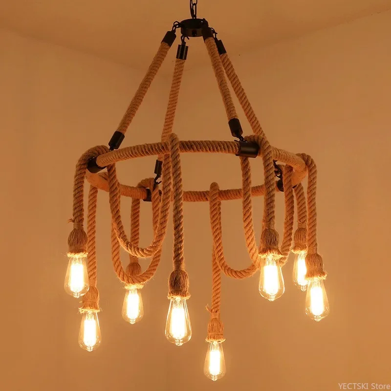 

GHJUYIOL American retro industrial style hemp rope pendant light American clothing store pendant light