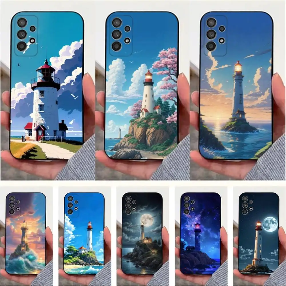 

Cartoon Art Lighthouse Phone Case For Samsung S25,S24,S23,S22,S20,S21,S10,Ultra,Plus,Lite,FE,Soft Silicone Black Cover