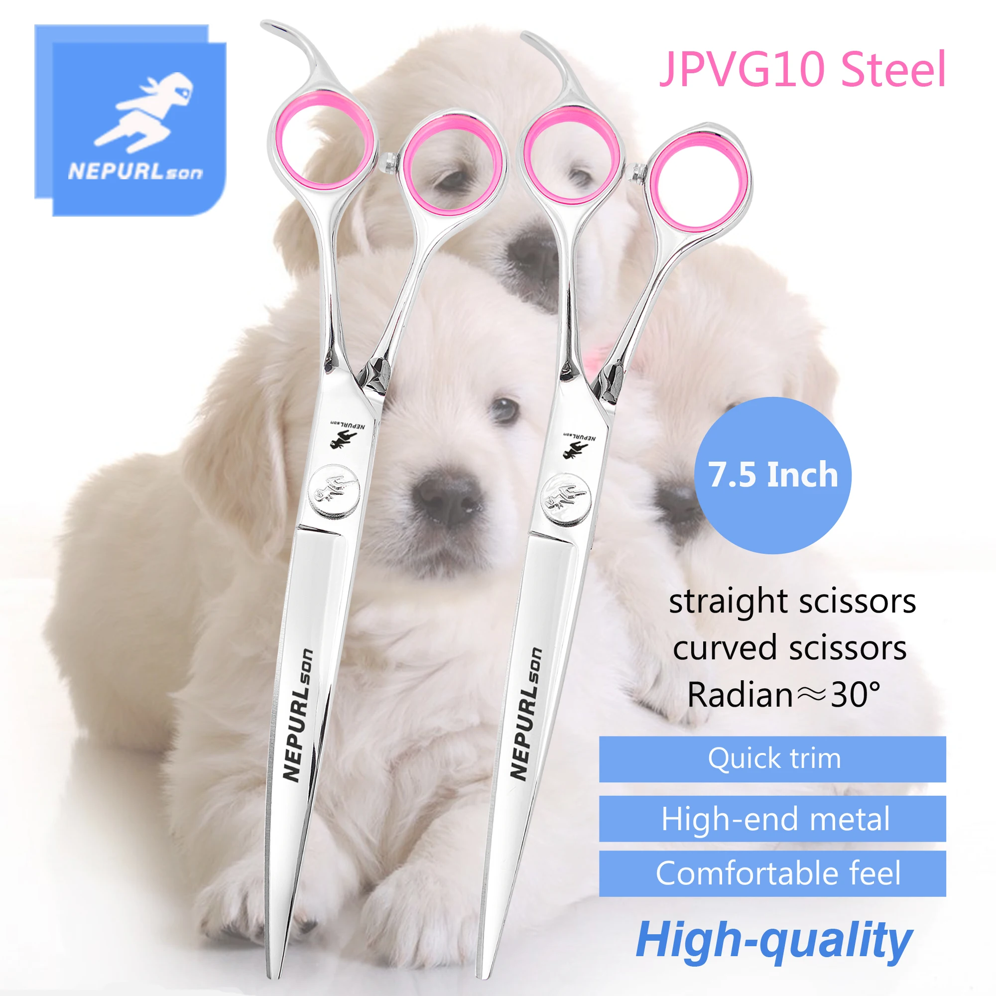 VG10 Steel High-quality 7.5 Inch Professional Pet Scissors For Dog Grooming Cutting Big Quick Trim Straight Curved Shears