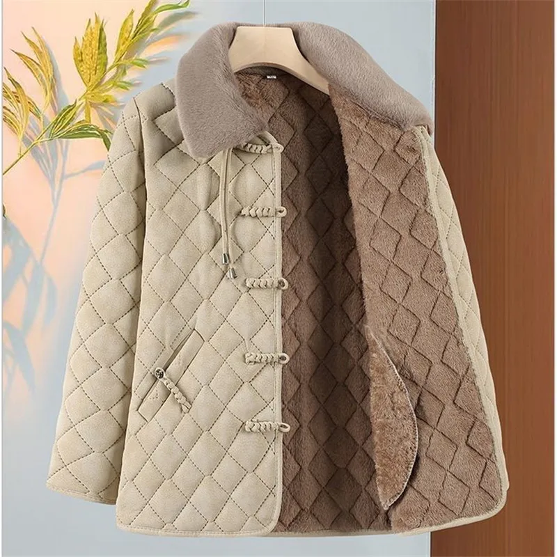 

Женское национальное пальто среднего возраста для пожилых людей, новинка зимы 2024, женская бархатная куртка для мам, пальто с хлопковой подкладкой, модное пальто