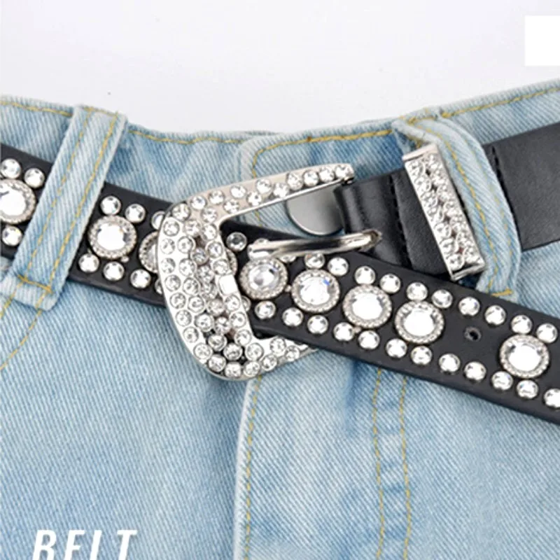 

Waistband 105CM Women Luxury Belts RhinestonePunk Belt Wide Diamond Buckle Dress Pants Belt Fashion Leather High Quality