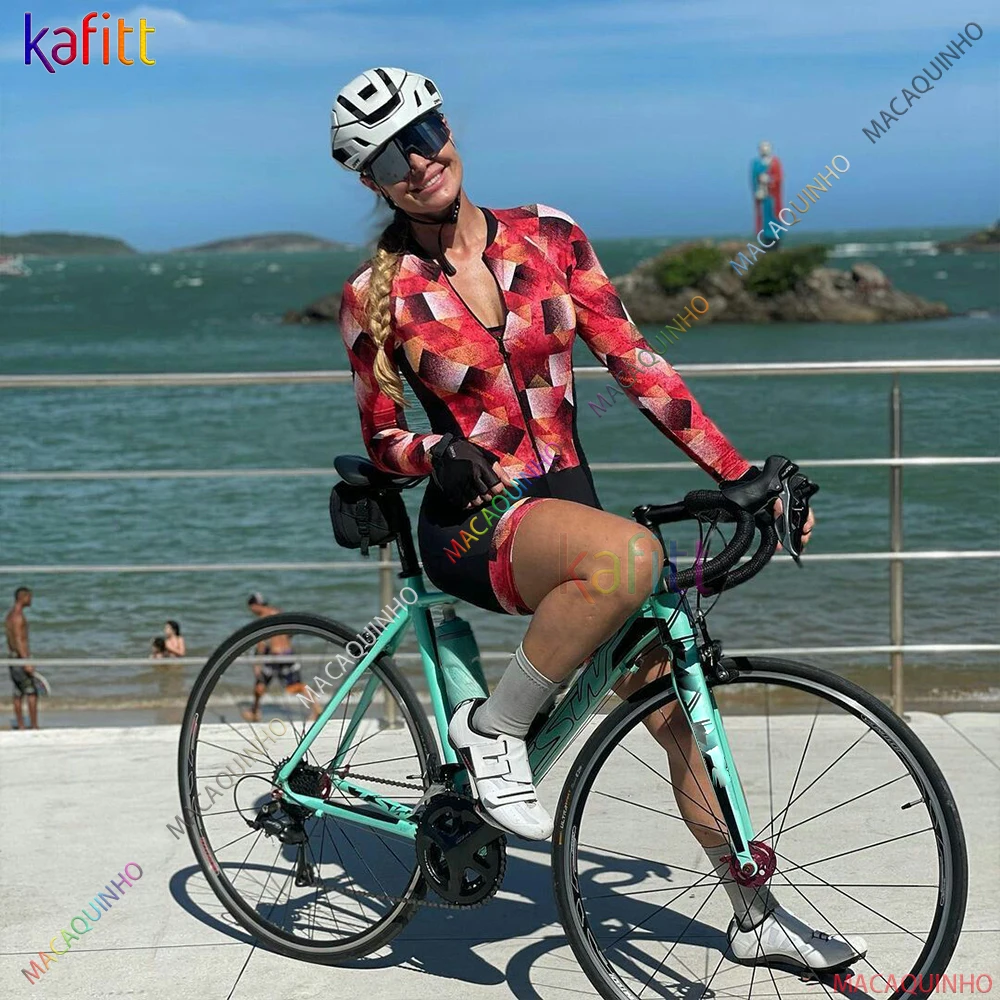 

Women Long Cycling Jumpsuit Workshop Red Triathlon Sets Skinsuit Maillot Ropa Bike Clothes Overalls