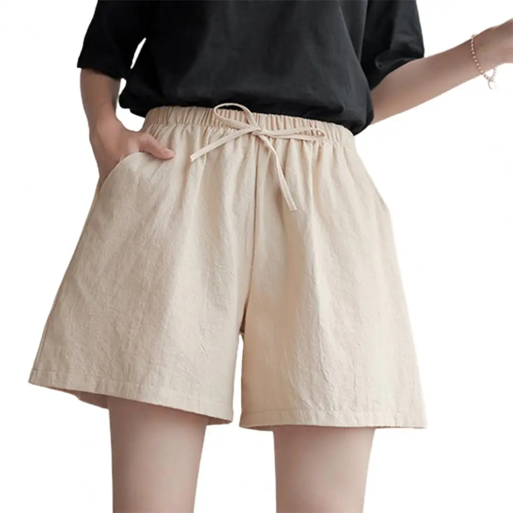 

New Women Summer Cotton Linen Casual Shorts Drawstring Gym Shorts High Waist Short Pants Leisure Korean Female Shorts