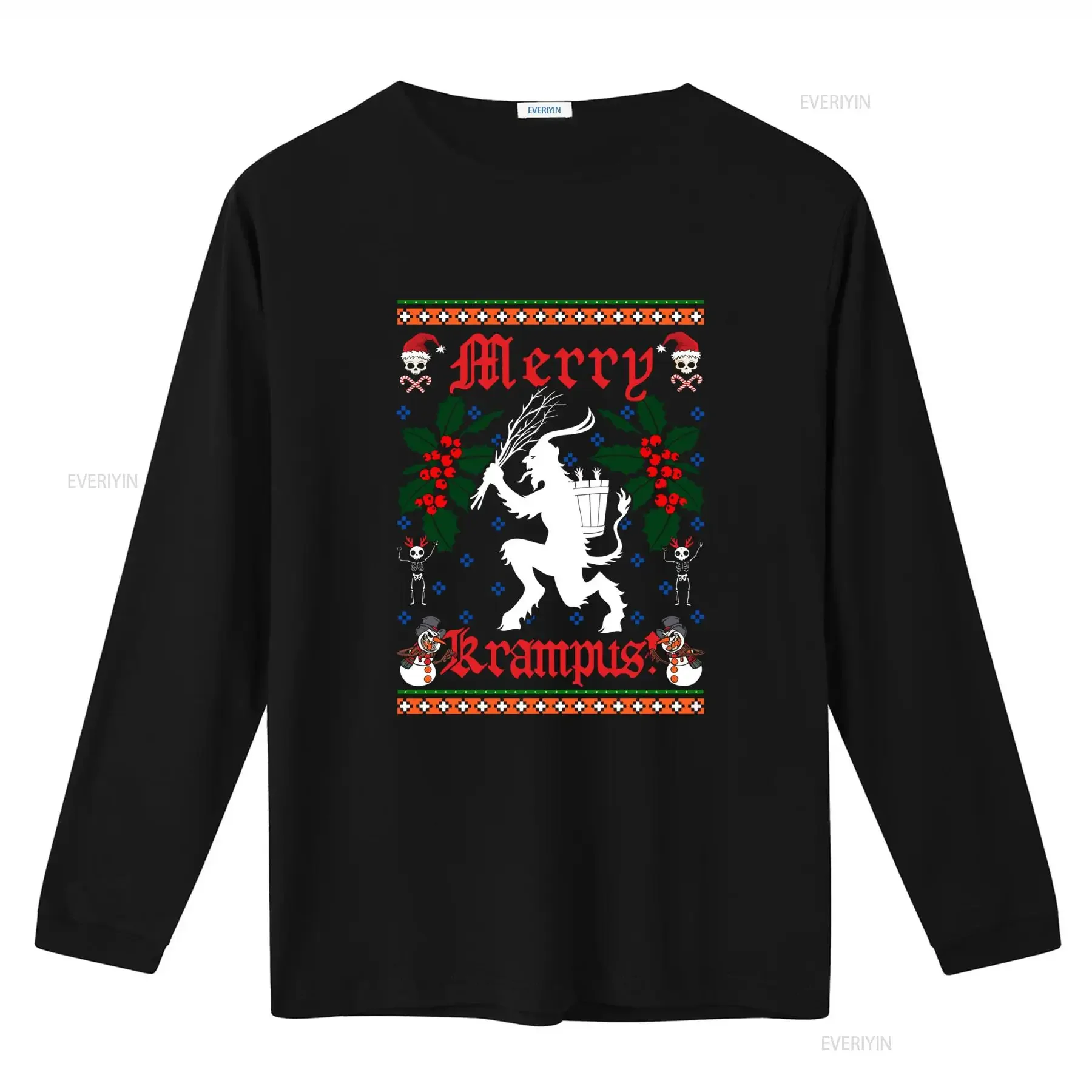 Funny Krampus Merry Ugly Christmas T Shirt with Skull Snowman and Holly Print vintage Washed fashion designer clothes Casual
