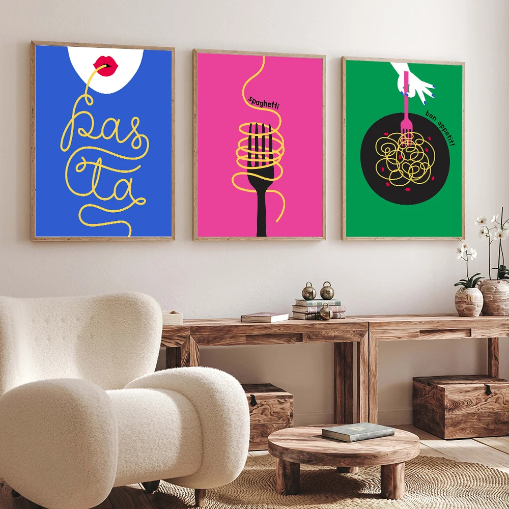 

Abstract Color Food Pasta Spaghetti Poster Bon Appetit Canvas Printing Kitchen Dining Room Aesthetic Wall Decoration Gifts