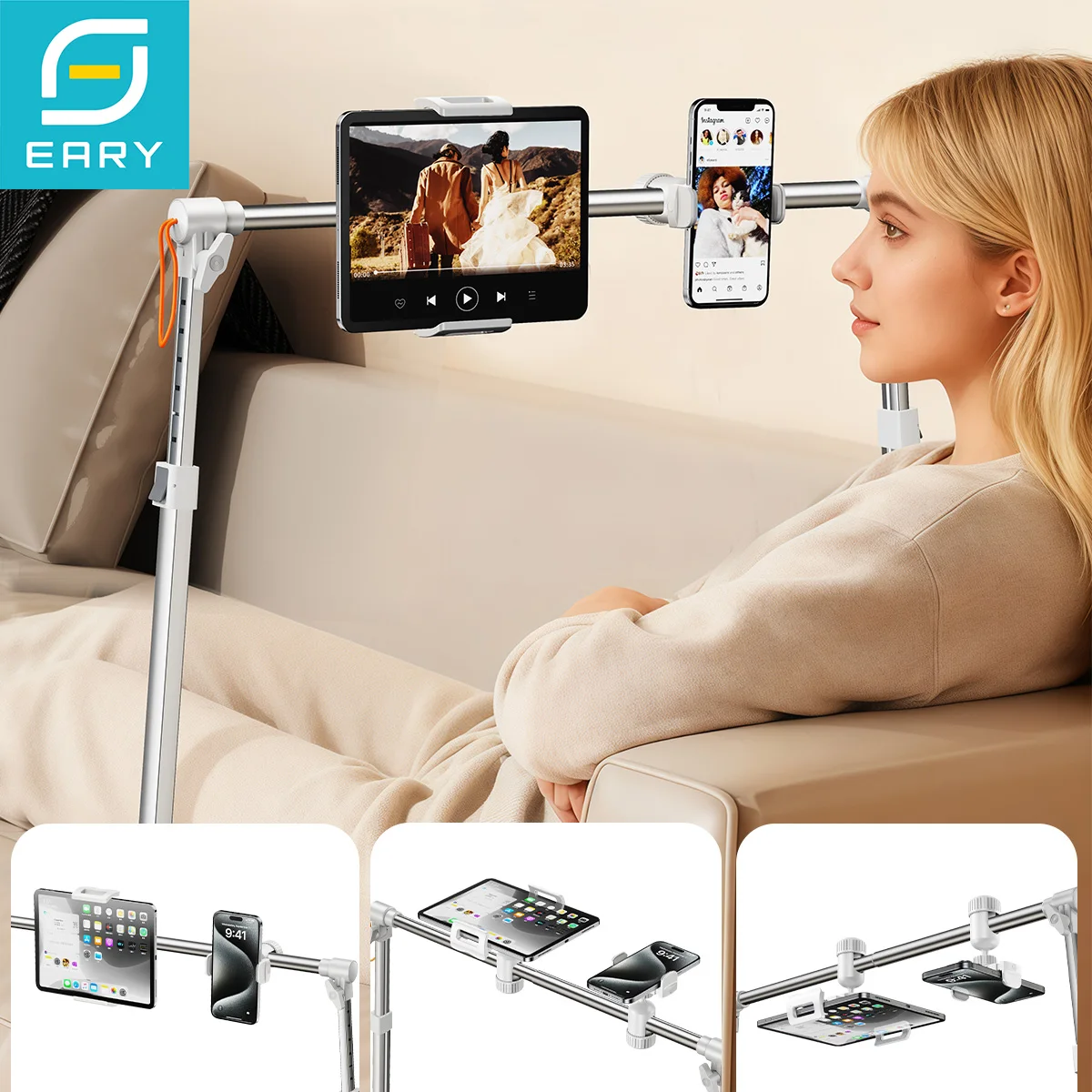 

Eary Height Width Adjustable Phone Tablet Stand Holder for Bed Universal for iPhone 17 Samsung Z fold 7 iPad Air 4.7-12.9"Device