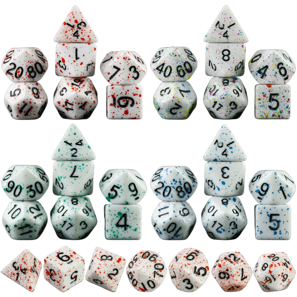 7pcs DND Dice Set Splatter Effect Polyhedral Dice D4-D20 for Role Playing DND Board Game