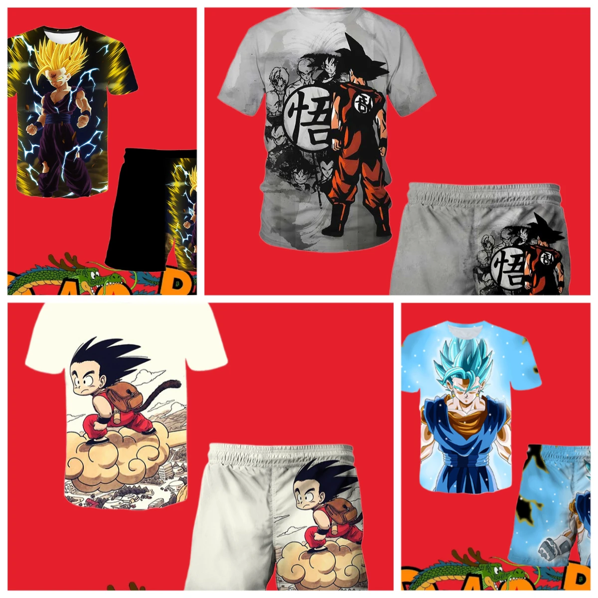 

Горячая новинка, японский мультяшный Dragon Ball Z, детский топ, футболка, шорты, комплект из двух предметов для лета, футболка для мальчиков + шорты, пляжные штаны