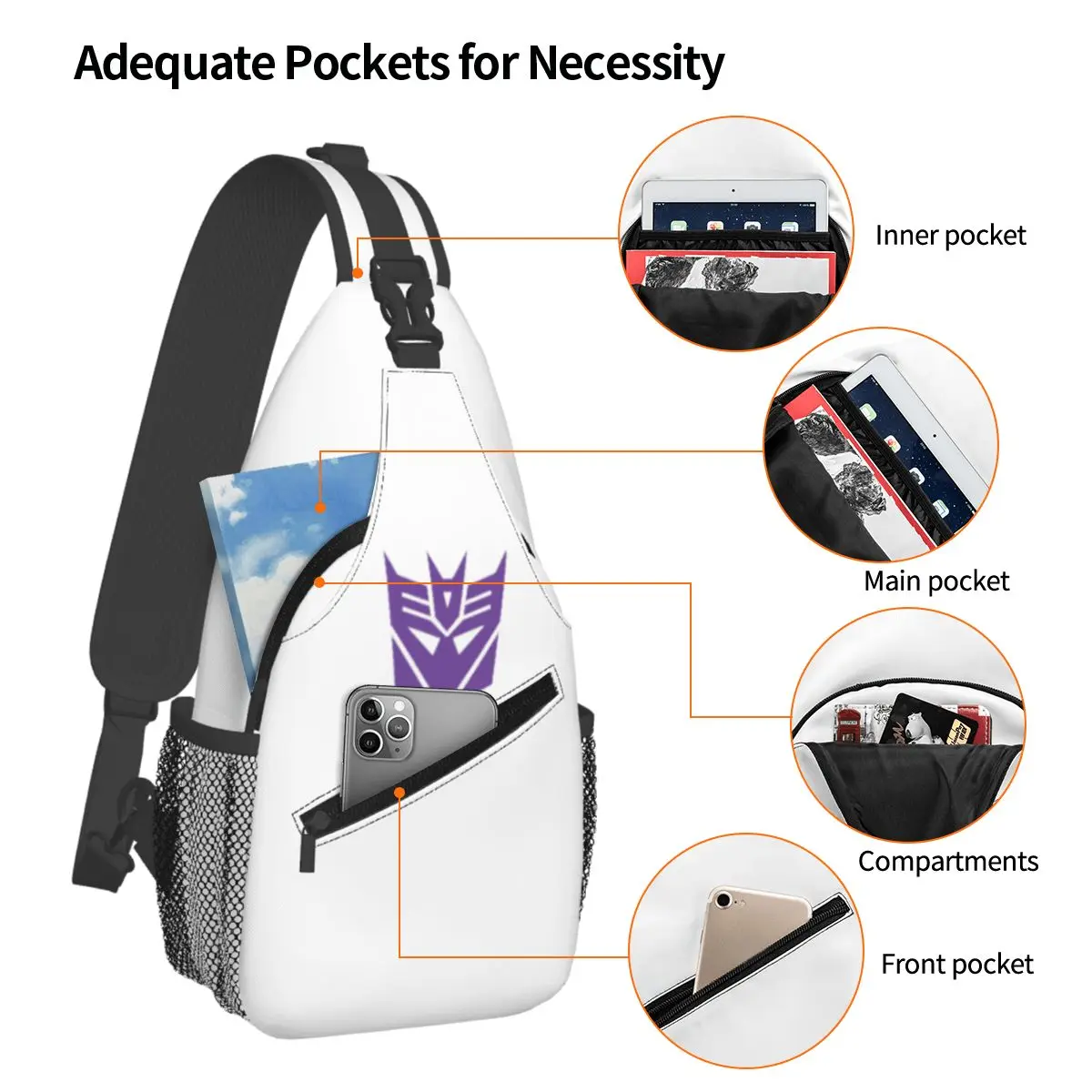 Decepticons Mask Transformers Megatron Decepticon Chest Bag Men Sling Crossbody Backpack Chest Bag Hiking Daypack Shoulder Bag