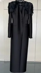 High-end black Lengthened X-long Double-sided Woolen And Cashmere Coat Tall Women Collarless Bathrobe