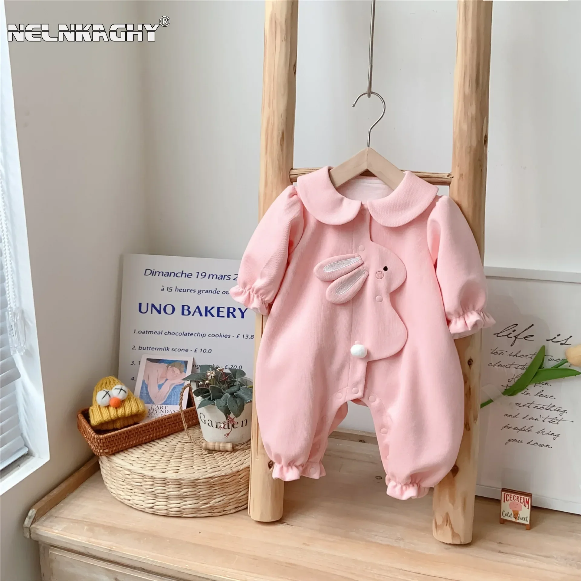 

Newborn Baby Fall Outfit: Cute Bunny Long Sleeve Romper - Cozy Infant Girls One-Piece Jumpsuit 0-24M