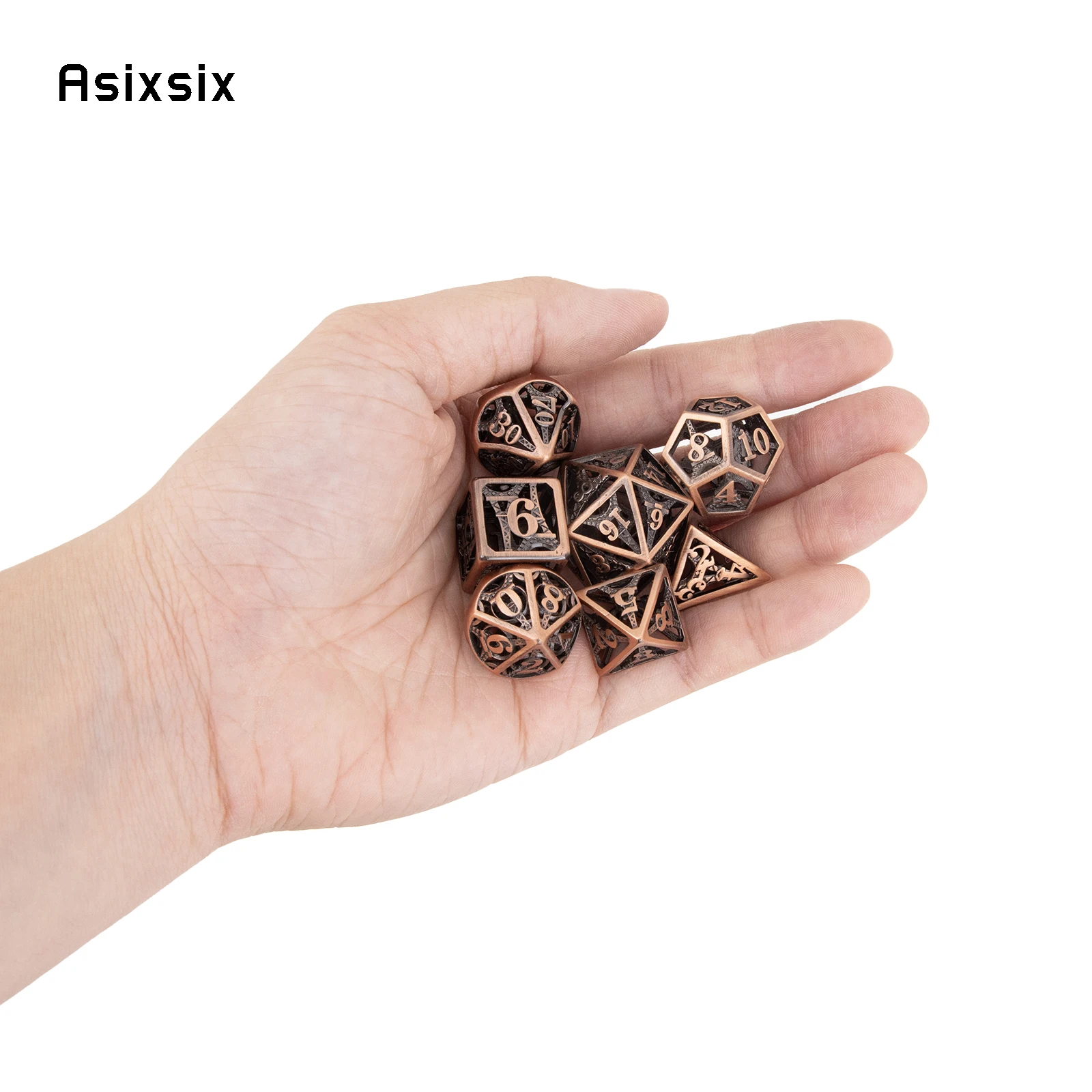 7 Pcs Copper Tower Metal Dice Hollow Metal Polyhedral Dice Set Suitable for Role-Playing RPG  Board Game Card Game