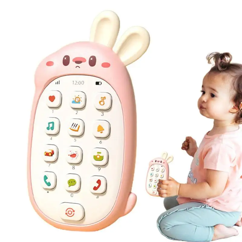 

Игрушечный сотовый телефон милый кролик игрушка для телефона с жевательными ушами на батарейках обучающая игрушка многофункциональная для детского сада