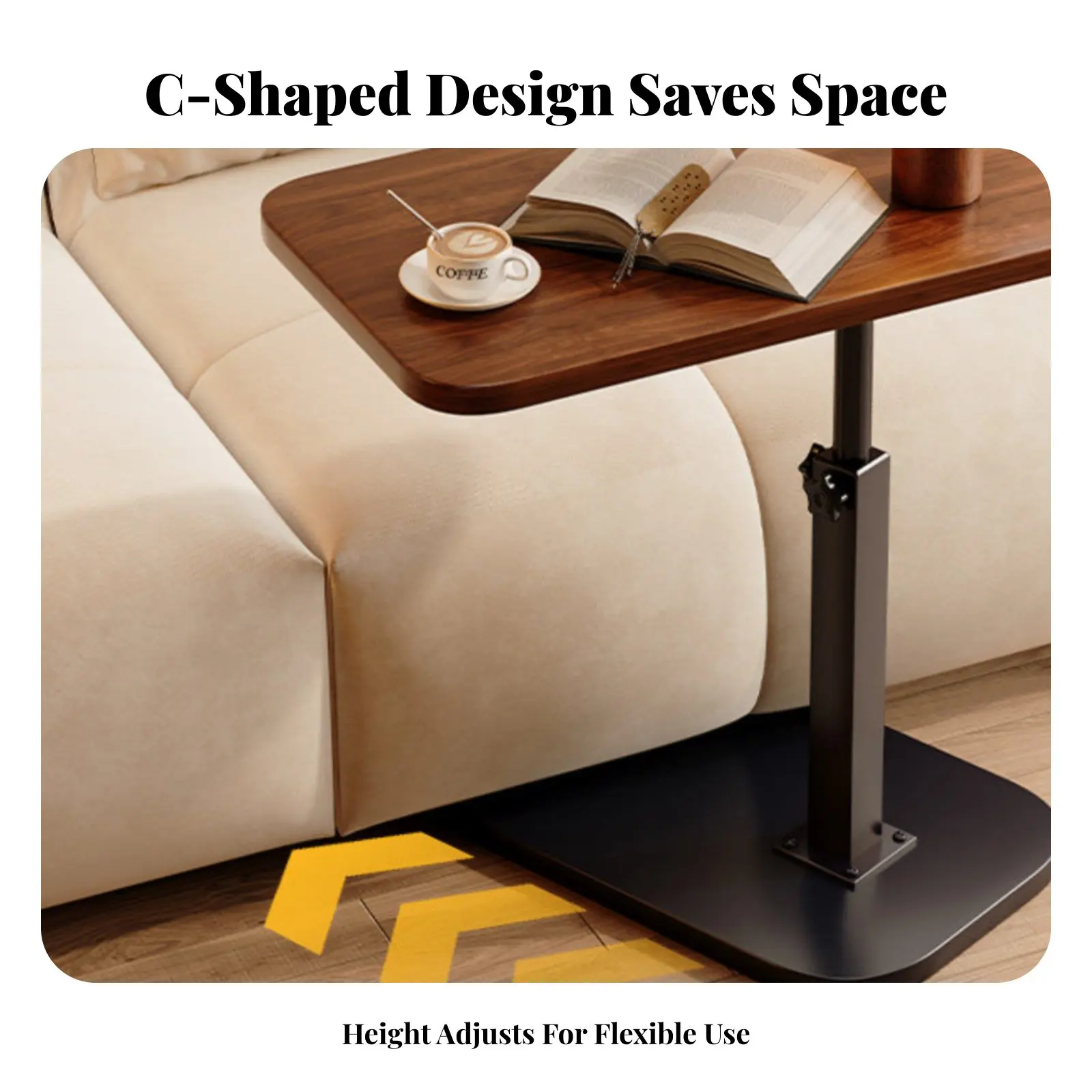 Curved Side Table with Wheels and Shelf - usage example