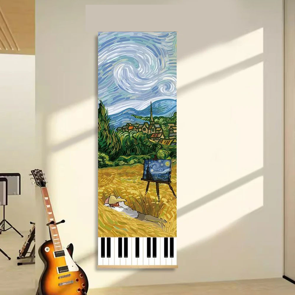 Music Classroom Oil Painting Tapestry, Wall Decor, Wall Hanging, Piano Room & Studio Background Poster, Music Store Training Cul