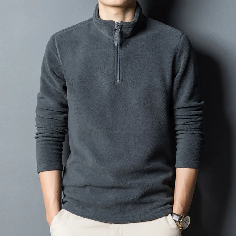

Fleece Sweatshirt Men Autumn Winter Stand Collar Zipper Hoodies Solid Pullover Male Top Sweat Shirt Thermal Clothing Z1